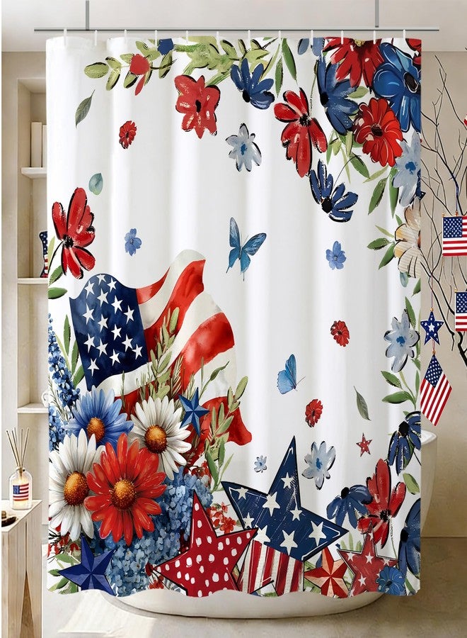 Baccessor Patriotic Floral Shower Curtain 72 W x72 H Inch, God Bless America 4th of July Memorial Day Independence Day Stars Shower Curtain Waterproof Fabric Bathroom Bath Decor with Hooks - Image 2