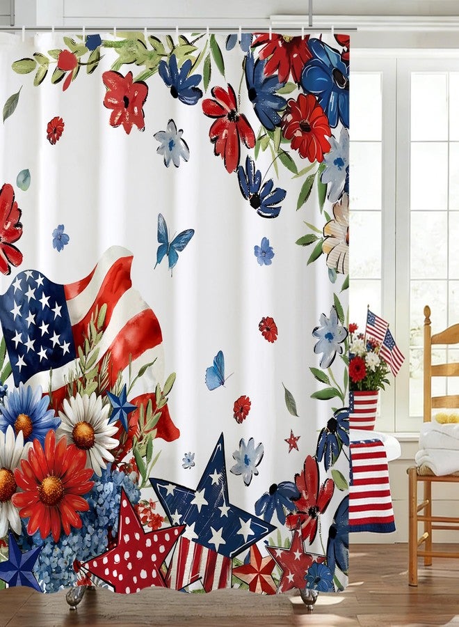 Baccessor Patriotic Floral Shower Curtain 72 W x72 H Inch, God Bless America 4th of July Memorial Day Independence Day Stars Shower Curtain Waterproof Fabric Bathroom Bath Decor with Hooks - Image 5