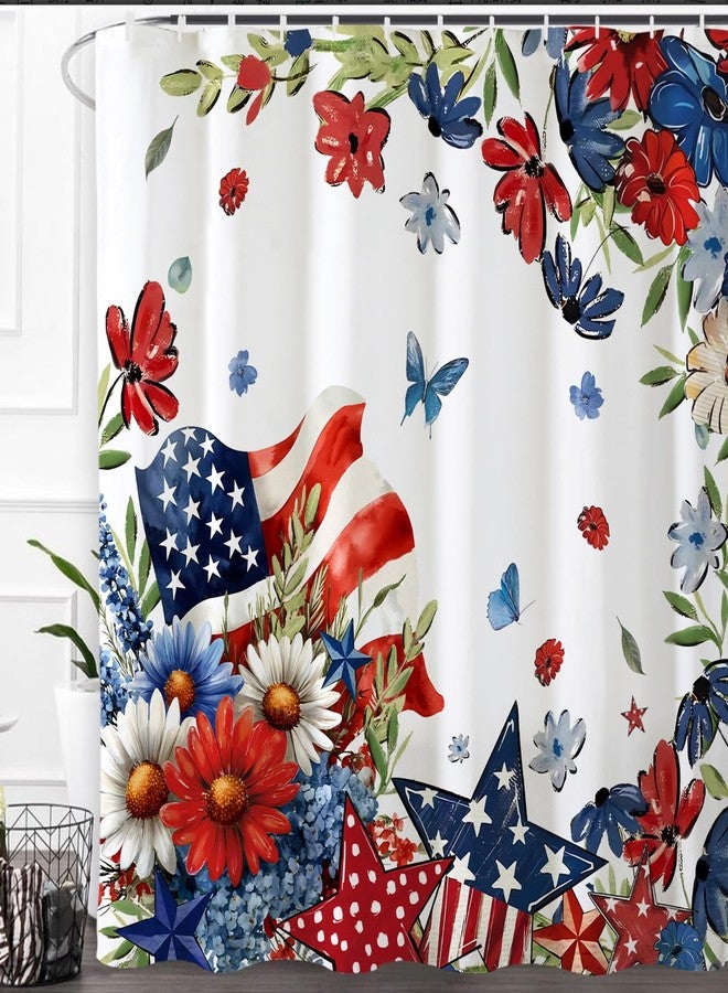 Baccessor Patriotic Floral Shower Curtain 72 W x72 H Inch, God Bless America 4th of July Memorial Day Independence Day Stars Shower Curtain Waterproof Fabric Bathroom Bath Decor with Hooks - Image 1