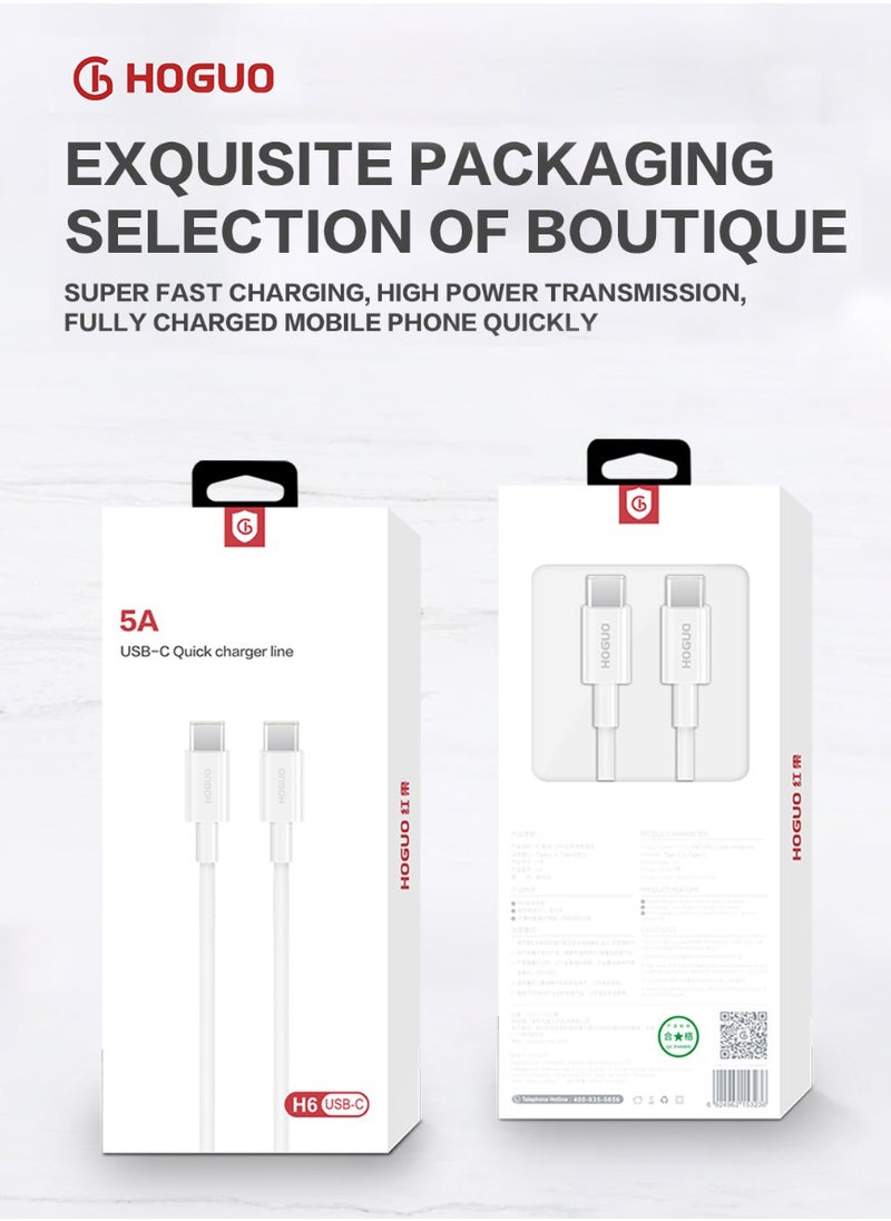 HOGUO - 1 Meter USB Type-C Output 5A Data Sync Quick Charging Cable White - Image 1