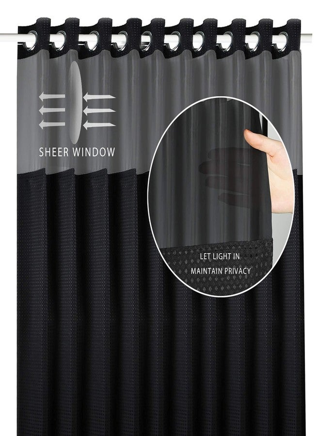 ROHSCE Hookless Shower Curtain Set with Snap-in Liner, 250GSM Waffle Weave Fabric, Hotel Grade, Mesh Window, Weighted Hem, 72x74 Inch - Black, 2025 for Boys & Girls 6-12 Years Old - Image 5