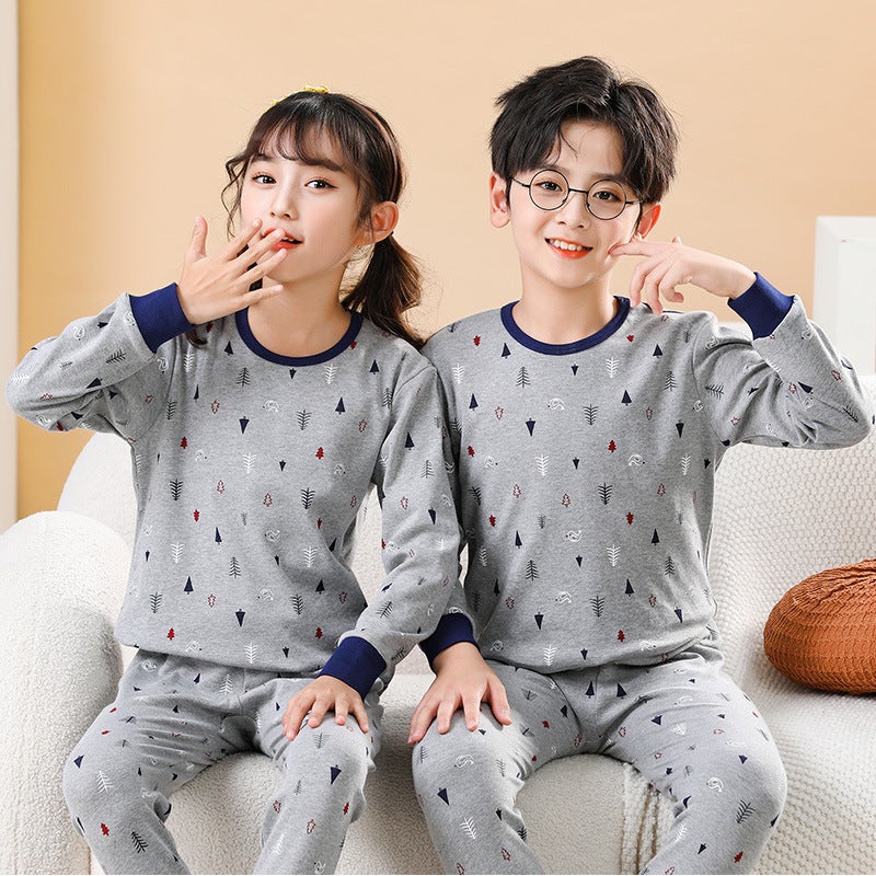 Children'S Mid-Collar Cotton Autumn Clothes Long Pants Underwear Suit Small And Medium Girls Long-Sleeved Pajamas Girls' Homewear - Image 2