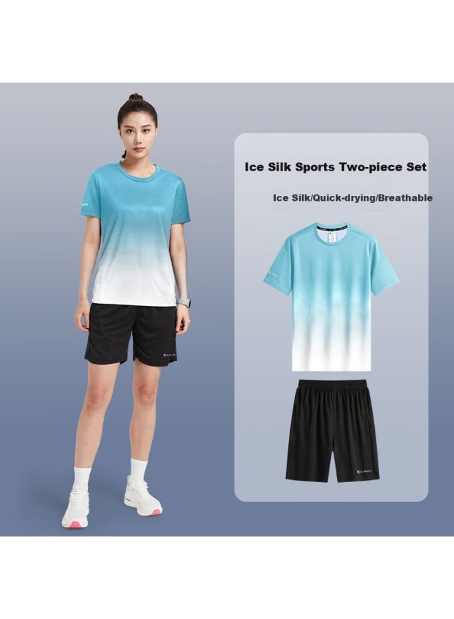 Buruite Fitness Clothing For Women, Spring And Summer Ice Silk Quick-dry Short-sleeve Sportswear Set, Basketball Equipment, Training Running T-shirt - Image 1