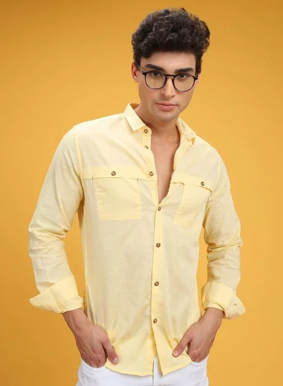The Indian Garage Co Men Slim Fit Solid Full Sleeves Cutaway Collar Casual Shirt