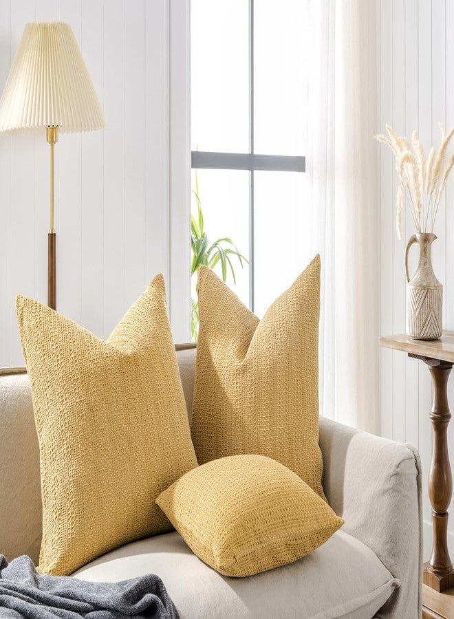 COCOPLOCEUS 26x26 Pillow Covers Boho Euro Shams Set of 2 Decorative Throw Pillow Covers Cotton Large Square Pillowcase for Couch Bed, Yellow - Image 3