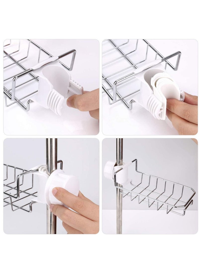 Multi Purpose Used Sink Caddy Organizer Kitchen Faucet Sponge Holder Drainer for Dishwashing Stainless Steel Hanging Shelf Soap Sponge Storage Rack Silver - Image 3