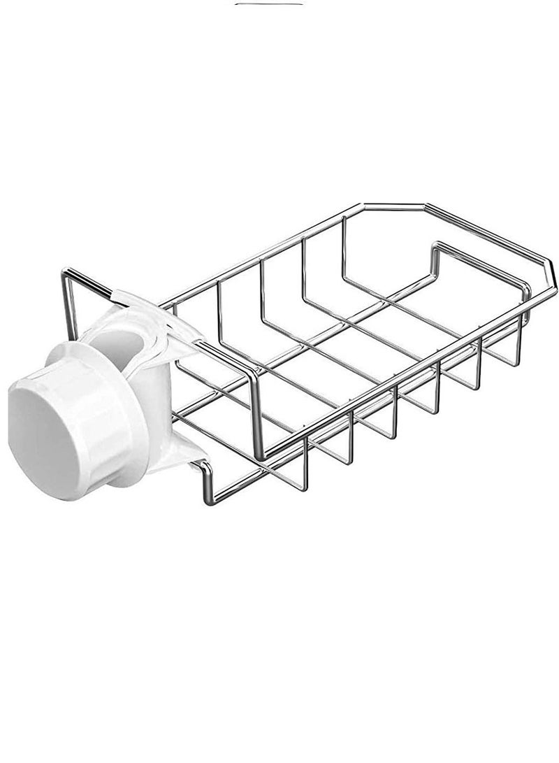 Multi Purpose Used Sink Caddy Organizer Kitchen Faucet Sponge Holder Drainer for Dishwashing Stainless Steel Hanging Shelf Soap Sponge Storage Rack Silver - Image 2