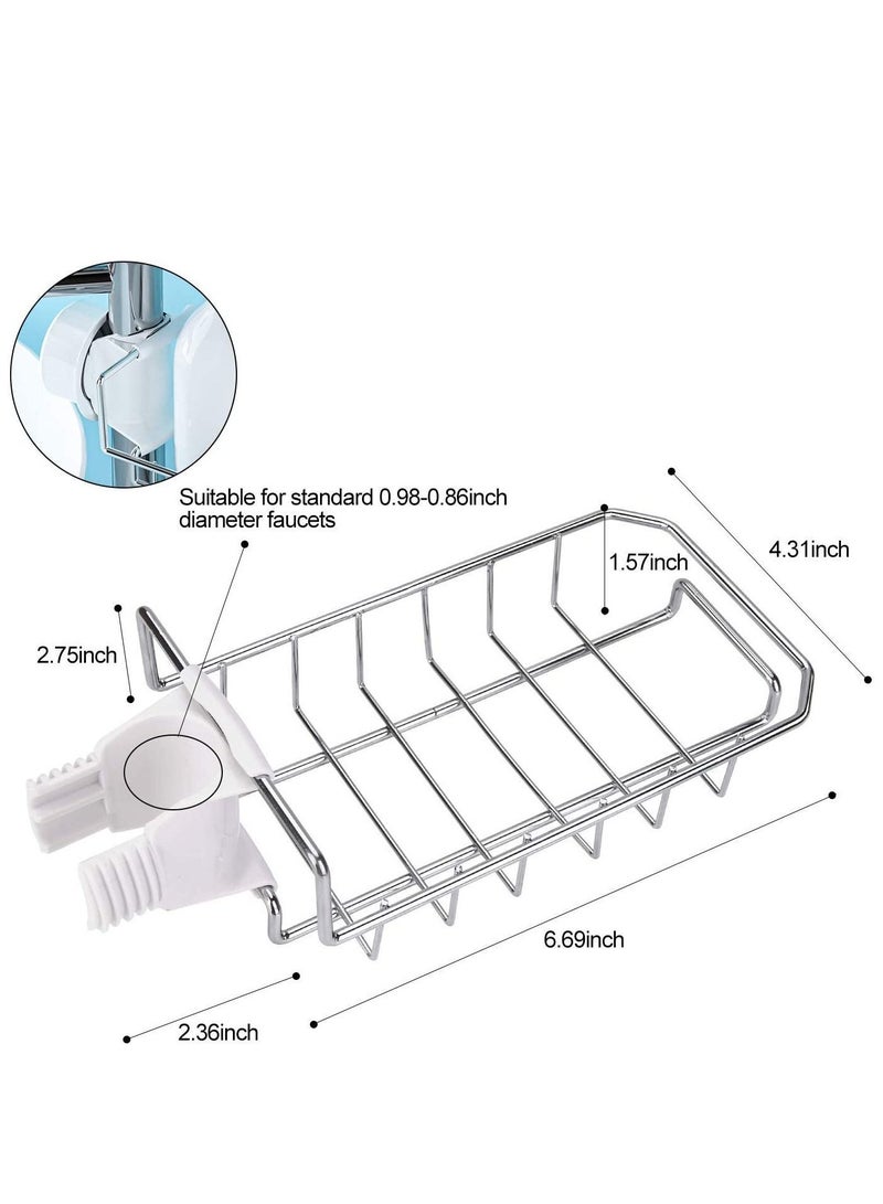 Multi Purpose Used Sink Caddy Organizer Kitchen Faucet Sponge Holder Drainer for Dishwashing Stainless Steel Hanging Shelf Soap Sponge Storage Rack Silver - Image 4
