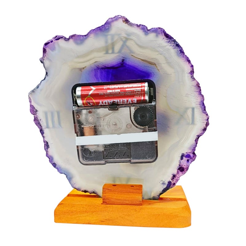Shubhanjali Shubhanjali Crystal Agate Clock for Home Decor Items Purple Decorative Agate Stone Slice Table Clock for Study Table Office Desk Bedroom Unique Gifts for Women  - Image 5