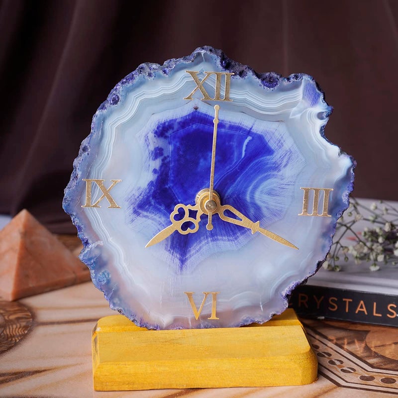 Shubhanjali Shubhanjali Crystal Agate Clock for Home Decor Items Purple Decorative Agate Stone Slice Table Clock for Study Table Office Desk Bedroom Unique Gifts for Women  - Image 2