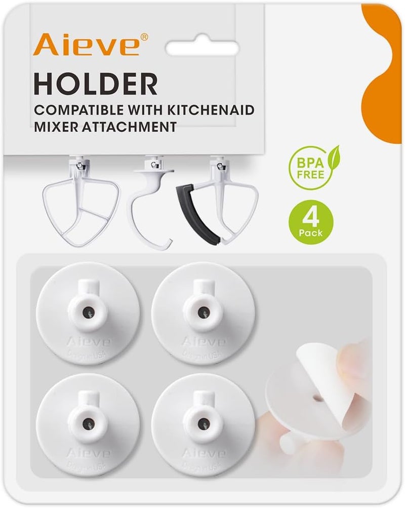 AIEVE 4 Pack Stand Mixer Attachment Holders Compatible with Kitchenaid Mixer Accessories,Flex Edge Beater, Flat Beater, Dough Hooks and Wire Whip Organizer - Image 1