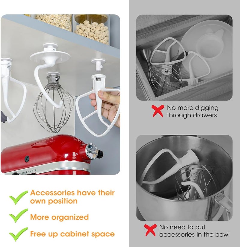 AIEVE 4 Pack Stand Mixer Attachment Holders Compatible with Kitchenaid Mixer Accessories,Flex Edge Beater, Flat Beater, Dough Hooks and Wire Whip Organizer - Image 2