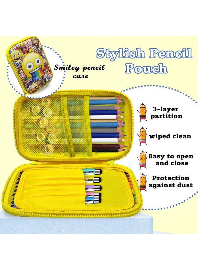 فنبلاست حافظة أقلام فن بلاست - حافظة أقلام مبتسمة، حافظة أقلام متعددة الأغراض بسحاب للأطفال، منظم أدوات مكتبية كبير السعة لأطفال المدارس، حافظة للأطفال (متعددة الألوان) - Image 3