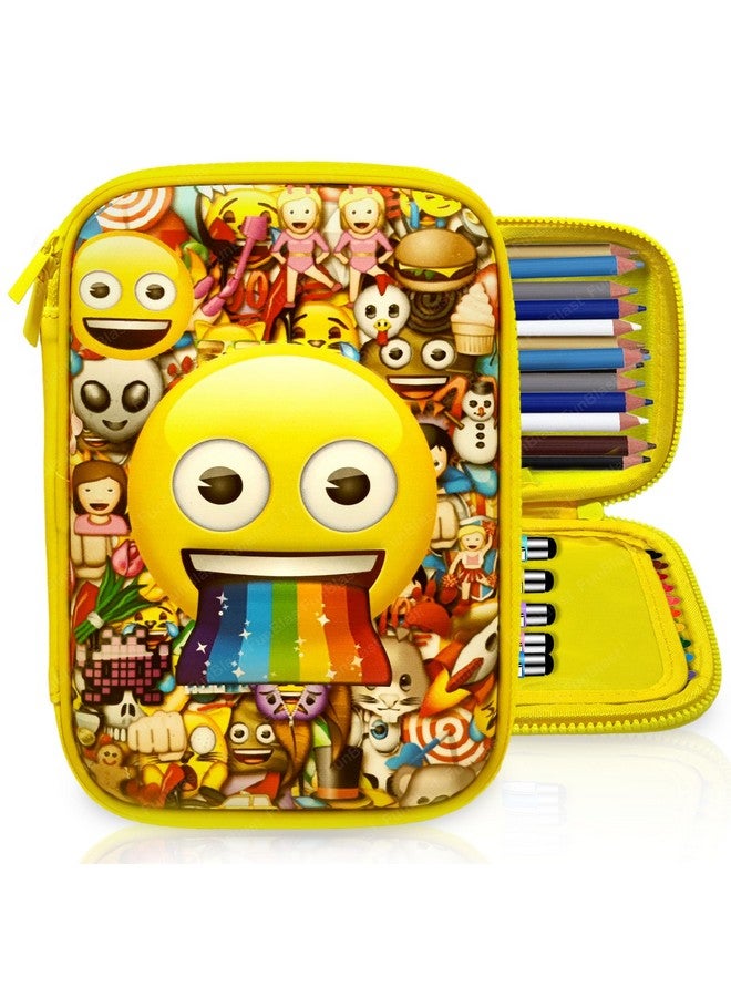 فنبلاست حافظة أقلام فن بلاست - حافظة أقلام مبتسمة، حافظة أقلام متعددة الأغراض بسحاب للأطفال، منظم أدوات مكتبية كبير السعة لأطفال المدارس، حافظة للأطفال (متعددة الألوان) - Image 1