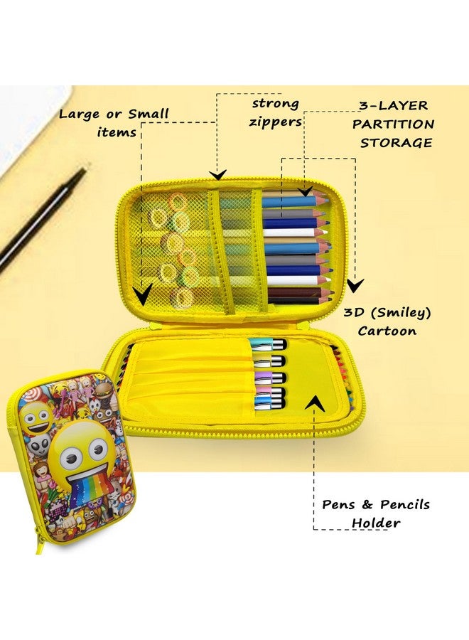 فنبلاست حافظة أقلام فن بلاست - حافظة أقلام مبتسمة، حافظة أقلام متعددة الأغراض بسحاب للأطفال، منظم أدوات مكتبية كبير السعة لأطفال المدارس، حافظة للأطفال (متعددة الألوان) - Image 4