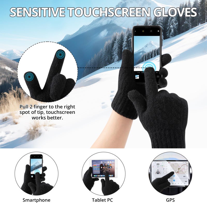 OMECHY Winter Gloves for Men Cold Weather Warm Touch Screen Knit Lining Thermal Elastic Mittens for Running Driving - Image 2