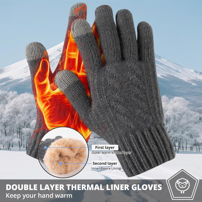 OMECHY Winter Gloves for Men Cold Weather Warm Touch Screen Knit Lining Thermal Elastic Mittens for Running Driving - Image 4