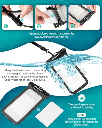 Hiearcool Waterproof Phone Pouch, Waterproof Phone Case, Waterproof Cellphone Pouch Under Water Beach Accessories for iPhone -Black&Orange -2Pack - Image 5