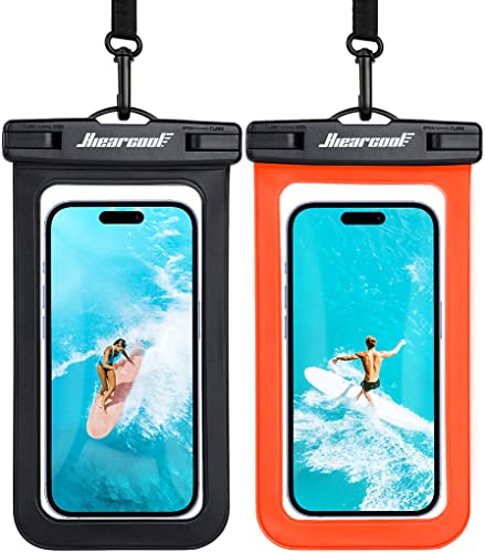 Hiearcool Waterproof Phone Pouch, Waterproof Phone Case, Waterproof Cellphone Pouch Under Water Beach Accessories for iPhone -Black&Orange -2Pack - Image 1