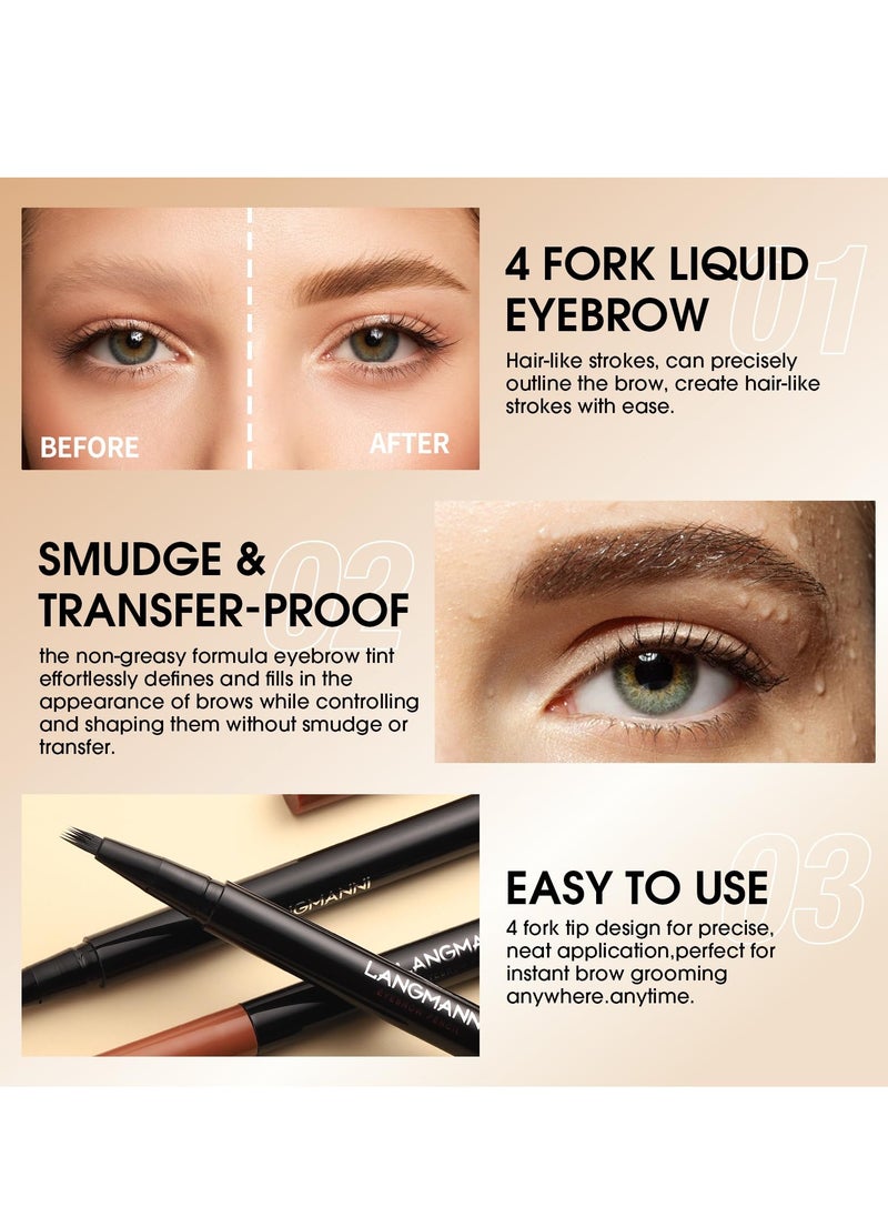 Generic - Brown Eyebrow Pen, 2 Pcs Brown Eyebrow Pencil With 4 Micro-Fork Tipm,Natural Stereoscopic Long-Lasting, Waterproof, Non-Fadin, Creates Natural Looking Brows Effortlessly, for All Brow Shapes - Image 1