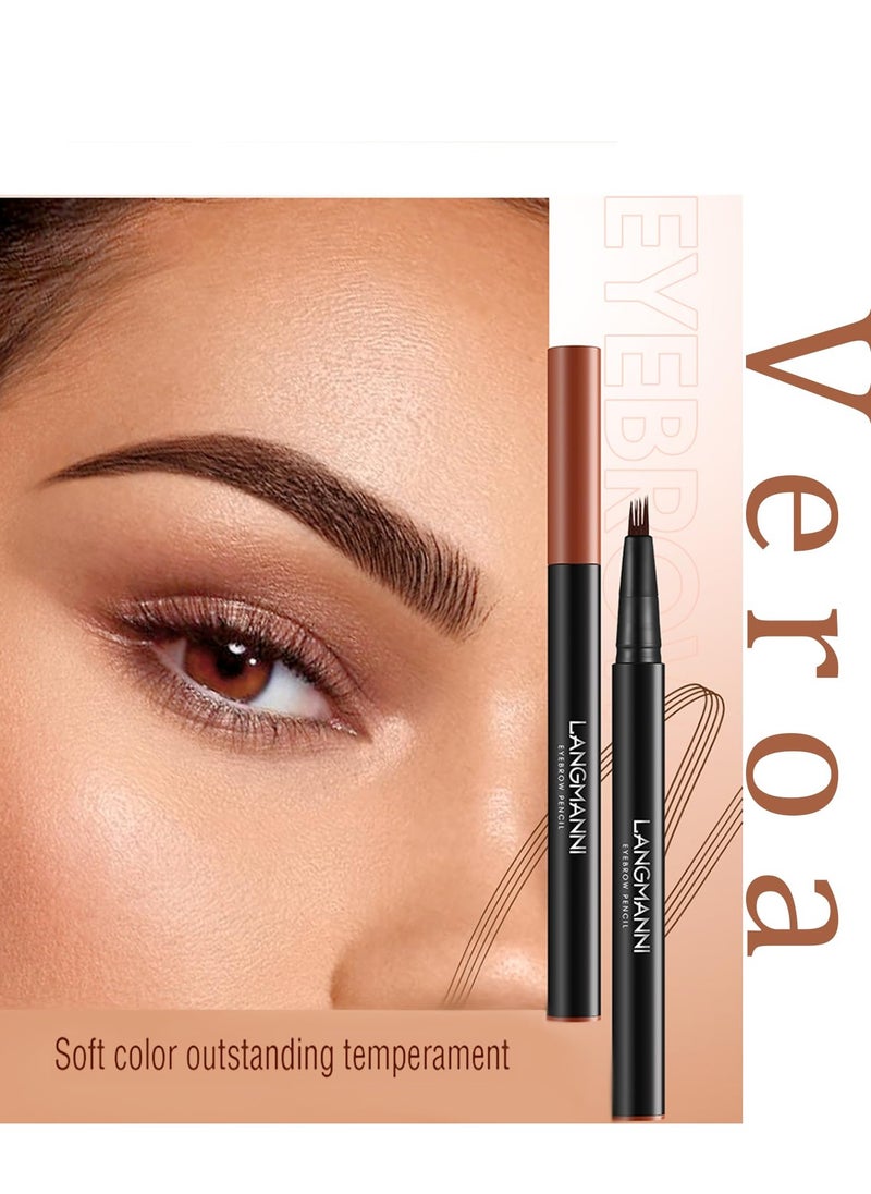 Generic - Brown Eyebrow Pen, 2 Pcs Brown Eyebrow Pencil With 4 Micro-Fork Tipm,Natural Stereoscopic Long-Lasting, Waterproof, Non-Fadin, Creates Natural Looking Brows Effortlessly, for All Brow Shapes - Image 1