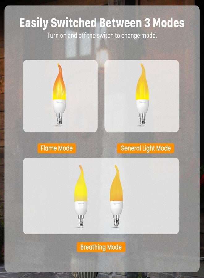 Hompavo 【Upgraded】 LED Flame Light Bulbs, 3 Modes Flickering Light Bulbs, E12 Chandelier Base Candle Fire Light Bulb for Halloween Christmas Party Porch Indoor & Outdoor Home Decoration - 6 Pack - Image 4