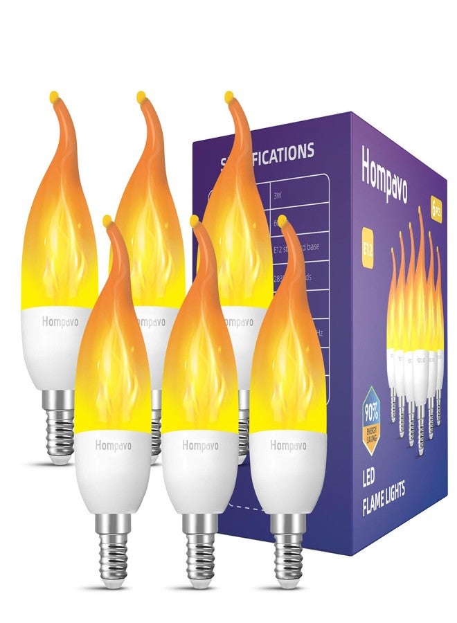 Hompavo 【Upgraded】 LED Flame Light Bulbs, 3 Modes Flickering Light Bulbs, E12 Chandelier Base Candle Fire Light Bulb for Halloween Christmas Party Porch Indoor & Outdoor Home Decoration - 6 Pack - Image 1