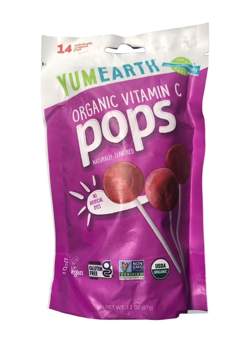 YumEarth Organic Vitamin C Pops - 14 Lollipops 3.1 Oz (87 G)  - Image 1