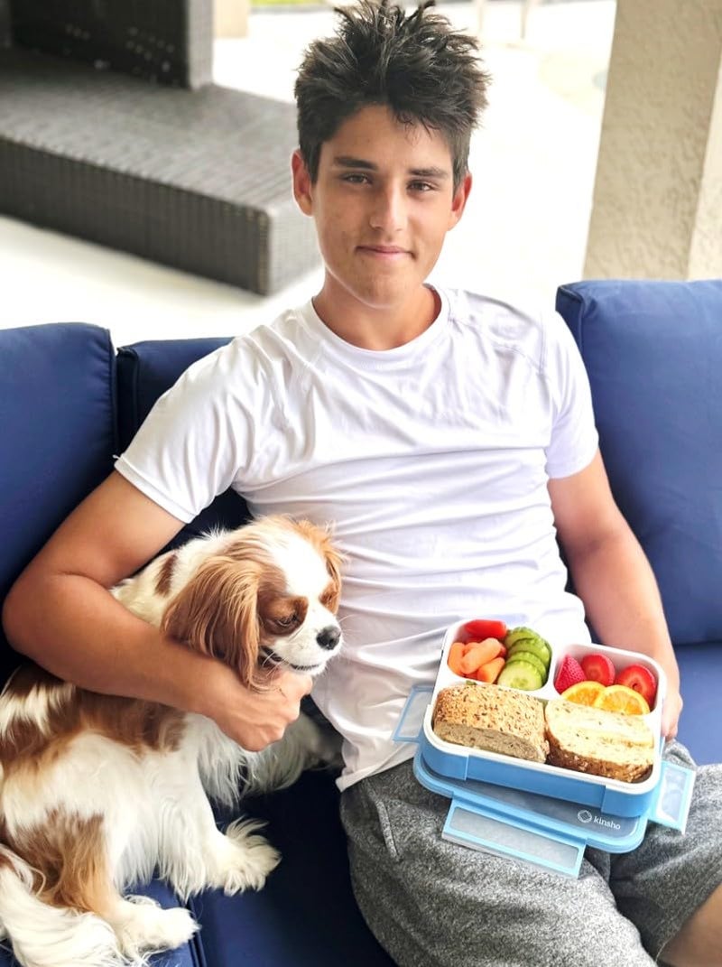 kinsho Bento Lunch Box Kids & Adult: Leakproof Lunch Containers for Boys & Girls with 3 Compartments - School, Daycare, Meal Planning Portion Control Container, BPA-Free Boxes, Utensils, Blue 1 Pack - Image 5