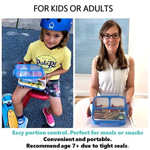 kinsho Bento Lunch Box Kids & Adult: Leakproof Lunch Containers for Boys & Girls with 3 Compartments - School, Daycare, Meal Planning Portion Control Container, BPA-Free Boxes, Utensils, Blue 1 Pack - Image 3