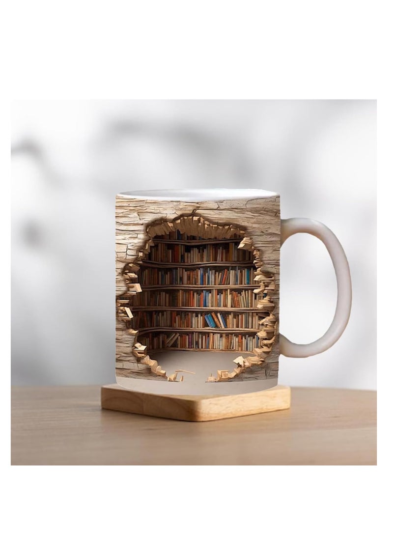 SYOSI Bookshelf Mug, A Library Shelf Cup, Library Bookshelf Mug, Book Lovers Coffee Mug, Creative Space Design Multi-Purpose Ceramic Mug, Cool Gifts for Readers Bookish White Mug  - Image 2