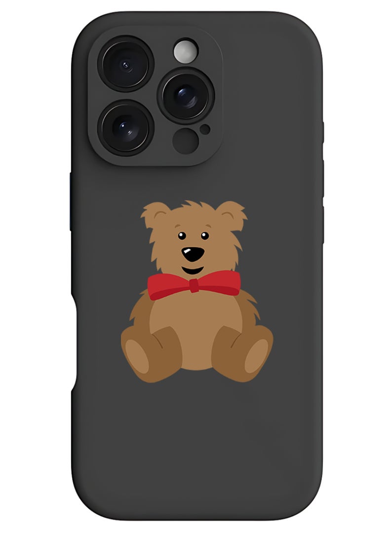 Theodor iPhone 16 Pro Black Protective Slim Fit Case Liquid Silicone Cover with Full Body Protection Anti-Scratch Shockproof Case For iPhone - teddy bear - Image 1