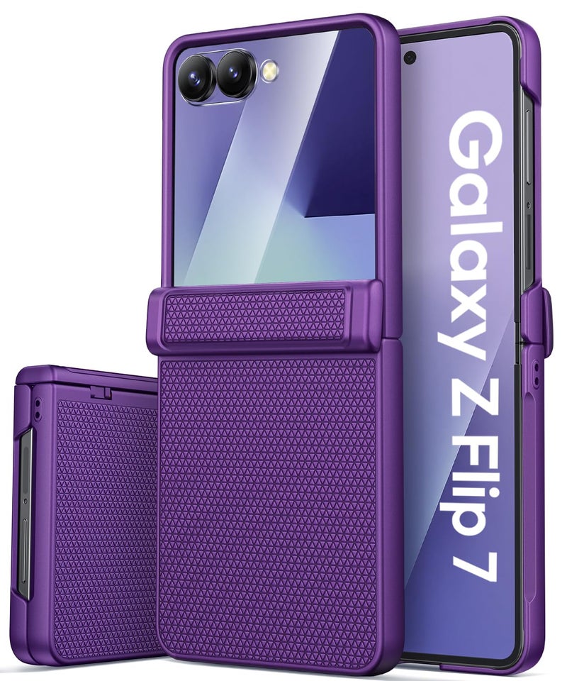 Vihibii for Samsung Galaxy Z Flip 7 Slim Case with Rugged Hinge Protection & Outer Screen Protector & Non-Slip Texture, Shockproof Durable Phone Case Cover for Samsung Z Flip 7 5G 2025, Dark Purple - Image 1