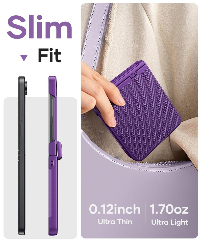 Vihibii for Samsung Galaxy Z Flip 7 Slim Case with Rugged Hinge Protection & Outer Screen Protector & Non-Slip Texture, Shockproof Durable Phone Case Cover for Samsung Z Flip 7 5G 2025, Dark Purple - Image 3