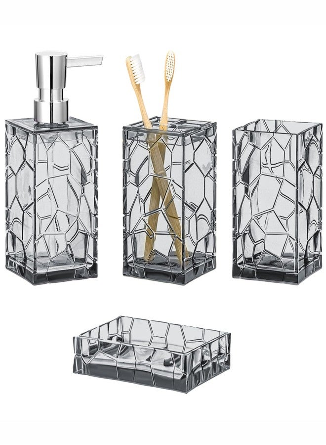 Dolcety Bathroom Accessories Set 4 PCS Acrylic Countertop Set with Soap Dispenser,Toothbrush Holder,Tumbler,Soap Dish,Boho Modern Bathroom Decor,Gift for Women & Men (Grey) - Image 1