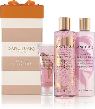 Sanctuary Spa Gift Set White Lily and Damask Rose Gift for Her with Shower Gel Body Scrub and Body Lotion Gifts for Women Pamper Gift 100106868 - Image 1