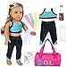 Ecore Fun 8 Piece 18 Inch Girl Doll Clothes and Accessories Set Include Yoga Sport Clothes Shoes Yoga Bands Towel Drink and Bag - Image 4