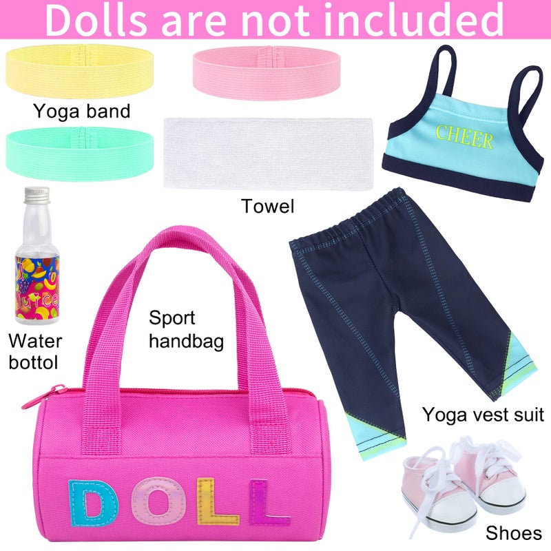 Ecore Fun 8 Piece 18 Inch Girl Doll Clothes and Accessories Set Include Yoga Sport Clothes Shoes Yoga Bands Towel Drink and Bag - Image 3