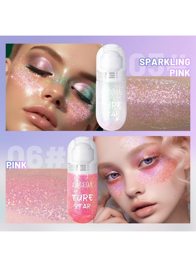 DAGEDA 2Colors Roll-on Body Glitter Gel for Body, Hair, Face, Holographic Glitter Makeup for Rave Accessories, Body Shimmer Hair Glitter Gel for Halloween Makeup(Sparkling Pink+Pink) - Image 2