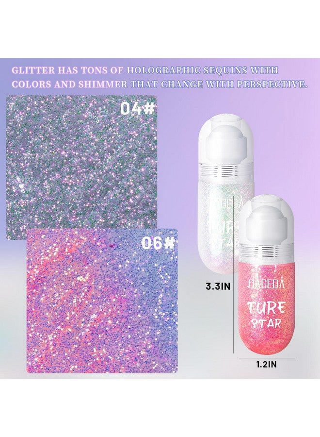 DAGEDA 2Colors Roll-on Body Glitter Gel for Body, Hair, Face, Holographic Glitter Makeup for Rave Accessories, Body Shimmer Hair Glitter Gel for Halloween Makeup(Sparkling Pink+Pink) - Image 3