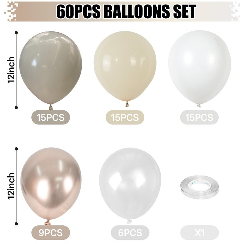 Paeyeq Beige White Gold Balloons, 60PCS Nude Metallic Champagne Gold Cream White Clear Balloon Ivory White Sand Transparent Neutral Balloons for Birthday Boho Wedding Anniversary Engagement Party Decoration - Image 2