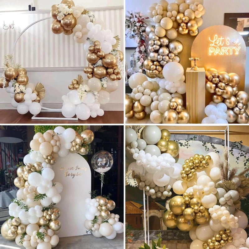 Paeyeq Beige White Gold Balloons, 60PCS Nude Metallic Champagne Gold Cream White Clear Balloon Ivory White Sand Transparent Neutral Balloons for Birthday Boho Wedding Anniversary Engagement Party Decoration - Image 5