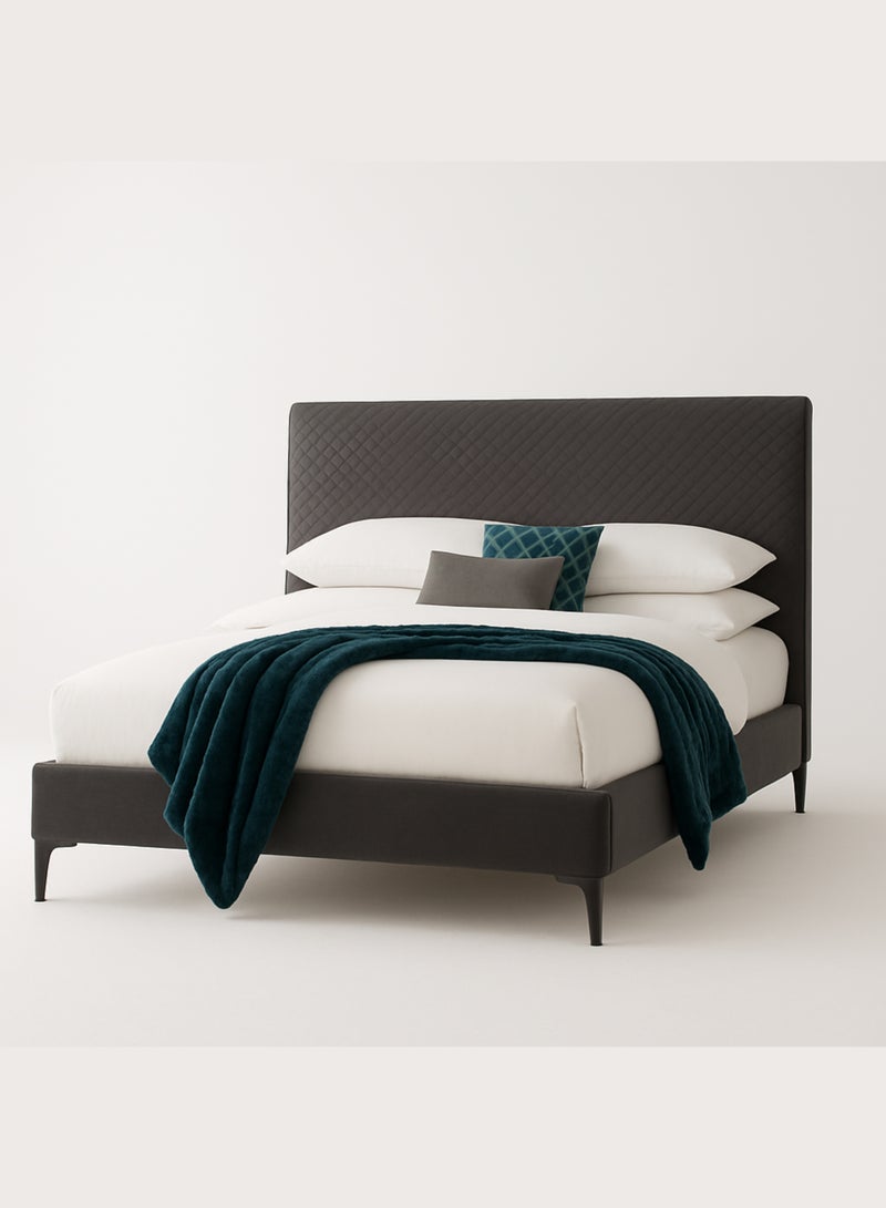 KustomDeco Modern Quilted Upholstered Bed Frame with Headboard | Customizable Bed Charcoal Grey, Elegant Design & Strong Wooden Base | Luxury Queen Size Bed 150x200cm - Image 1
