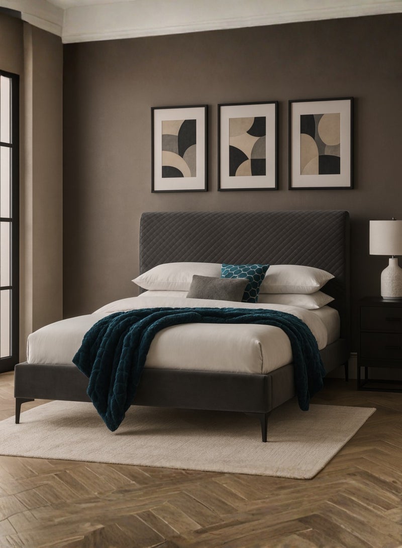 KustomDeco Modern Quilted Upholstered Bed Frame with Headboard | Customizable Bed Charcoal Grey, Elegant Design & Strong Wooden Base | Luxury Queen Size Bed 150x200cm - Image 3