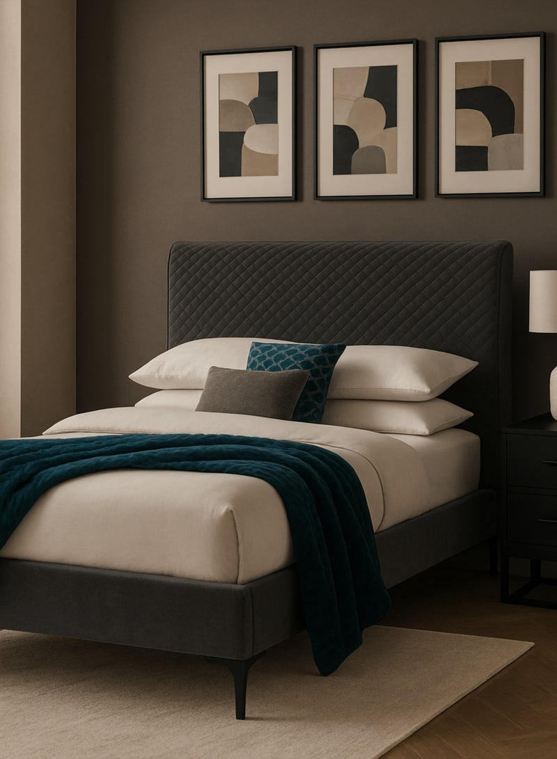 KustomDeco Modern Quilted Upholstered Bed Frame with Headboard | Customizable Bed Charcoal Grey, Elegant Design & Strong Wooden Base | Luxury Queen Size Bed 150x200cm - Image 5