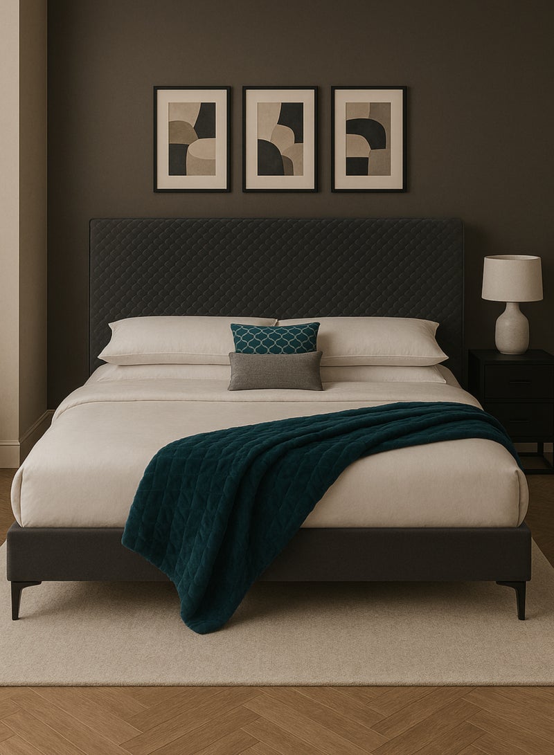 KustomDeco Modern Quilted Upholstered Bed Frame with Headboard | Customizable Bed Charcoal Grey, Elegant Design & Strong Wooden Base | Luxury Queen Size Bed 150x200cm - Image 2