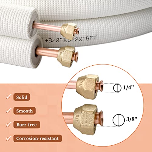 Wostore 16 Ft. Line Set 1/4&3/8 Inch 3/8" PE for Mini Split Air Conditioner Insulated Coil Copper Pipes HVAC with Fittings - Image 3