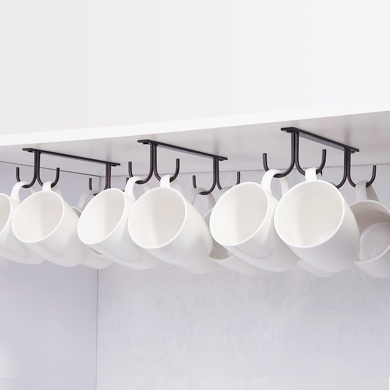 FOMANSH Mug Rack Under Cabinet  Coffee Cup Holder 12 Mugs Hooks Under Shelf Display Hanging Cups Drying Hook for Bar Kitchen Utensils Black