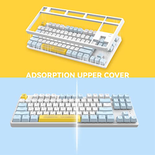 MAGIC-REFINER AK873 Gaming Keyboard,Rainbow Led Backlit,Hot-Swappable Blue Switch,PBT Keycap,75% TKL Layout,Ergonomic Mechanical Keyboard with Custom Coiled USB/Type-C Aviation Cable(Blue White) - Image 3