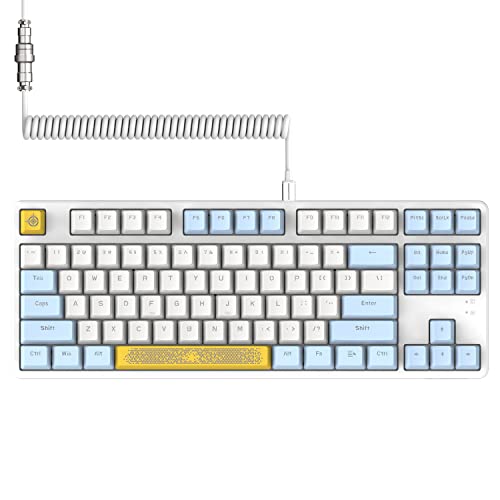 MAGIC-REFINER AK873 Gaming Keyboard,Rainbow Led Backlit,Hot-Swappable Blue Switch,PBT Keycap,75% TKL Layout,Ergonomic Mechanical Keyboard with Custom Coiled USB/Type-C Aviation Cable(Blue White) - Image 1